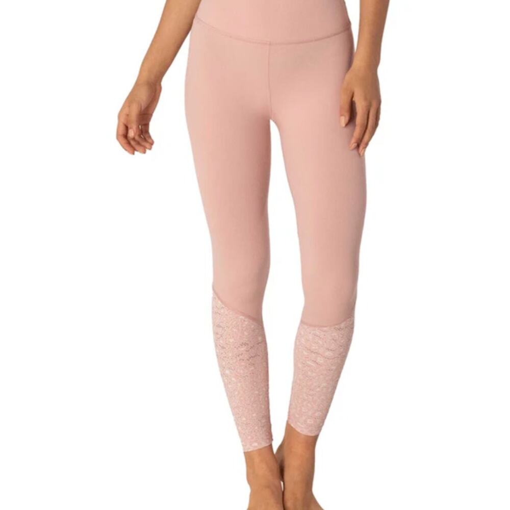 Beyond Yoga Rose Blush Lace-Trim High-Rise Leggings